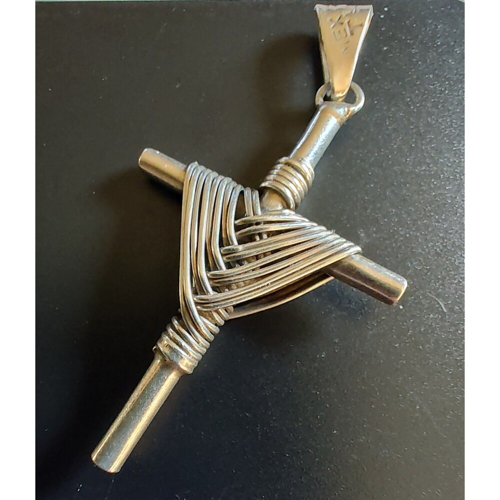 Vintage Modernist Taxco Mexico Sterling Silver Religious Cross Pendant Christian